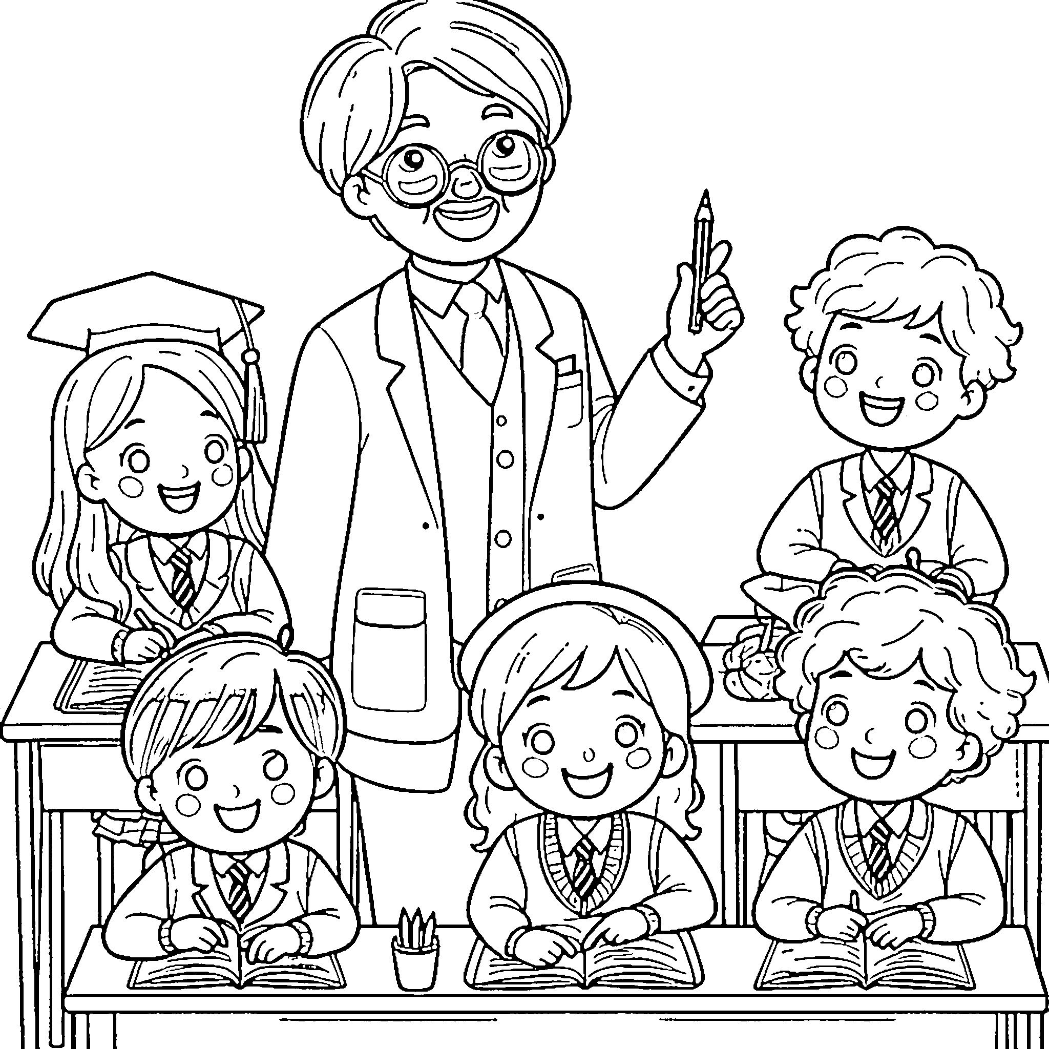 pak guru dan murid belajar di kelas d8d4